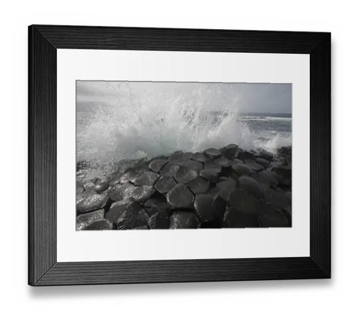 Framed Print : Wave crashing onto basalt rocks, Giants Causeway, Unesco Heritage Site, Northern Ireland Framed Print : Wave crashing onto basalt rocks, Giants Causeway, Unesco Heritage Site, Northern Ireland