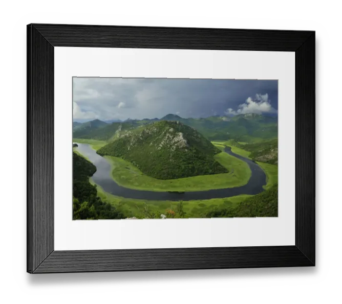 Framed Print : River Crnojevica with a central channel between aquatic plants, flowing round Pavlova Strana