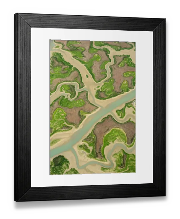 Framed Print : Aerial view of marshes at low tide, Baha de Cdiz Natural Park, Cdiz, Andalusia, Spain Framed Print : Aerial view of marshes at low tide, Baha de Cdiz Natural Park, Cdiz, Andalusia, Spain