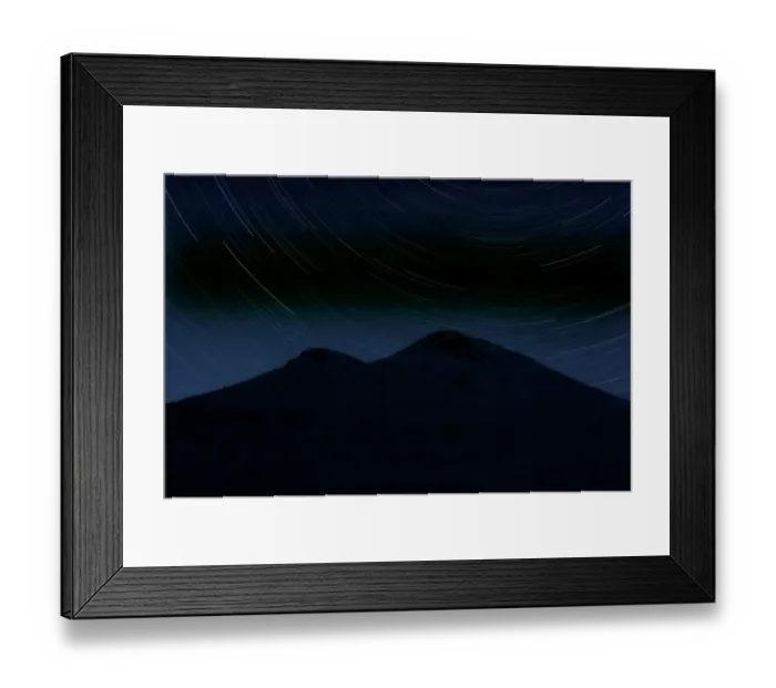 Framed Print : Star trails over Mount Elbrus (5, 642m) at night, Caucasus, Russia, June 2008 Framed Print : Star trails over Mount Elbrus (5, 642m) at night, Caucasus, Russia, June 2008