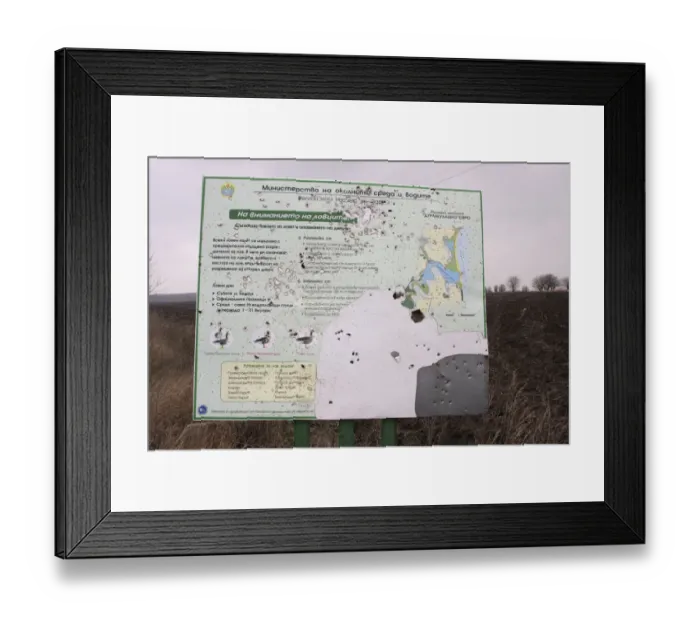 Framed Print : Battered sign showing the information about the area around Durankulak Lake, Bulgaria Framed Print : Battered sign showing the information about the area around Durankulak Lake, Bulgaria