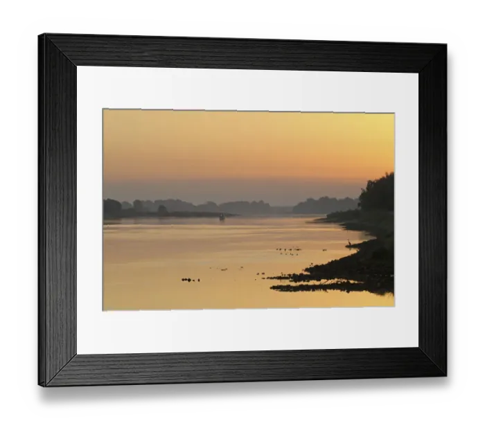 Framed Print : Elbe River at sunrise, Elbe Biosphere Reserve, Lower Saxony, Germany, August 2008