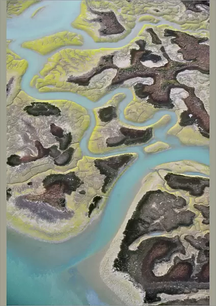 Aerial view of marshes with Seaweed exposed at low tide, Baha de Cdiz Natural Park