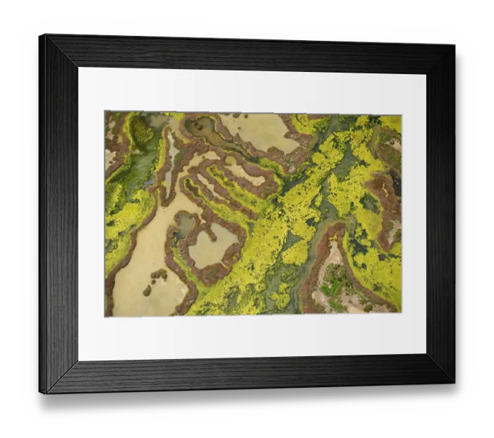 Framed Print : Aerial view of marshes at low tide, Baha de Cdiz Natural Park, Cdiz, Andalusia, Spain Framed Print : Aerial view of marshes at low tide, Baha de Cdiz Natural Park, Cdiz, Andalusia, Spain