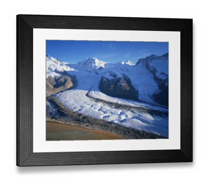 Framed Print : View from Gornergrat to Liskamm and Breithorn mountains, with Boarder glacier and Schwrze glacier Framed Print : View from Gornergrat to Liskamm and Breithorn mountains, with Boarder glacier and Schwrze glacier