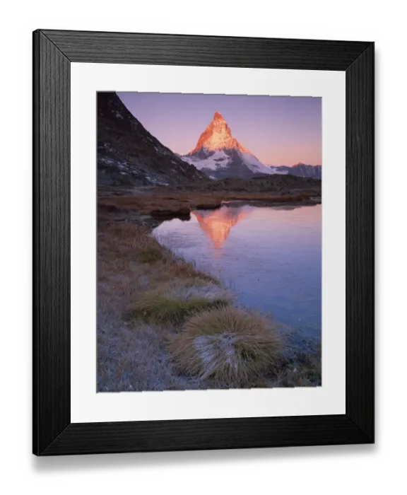 Framed Print : Matterhorn (4, 478m) at sunrise with reflection in Riffel Lake, Wallis, Switzerland Framed Print : Matterhorn (4, 478m) at sunrise with reflection in Riffel Lake, Wallis, Switzerland