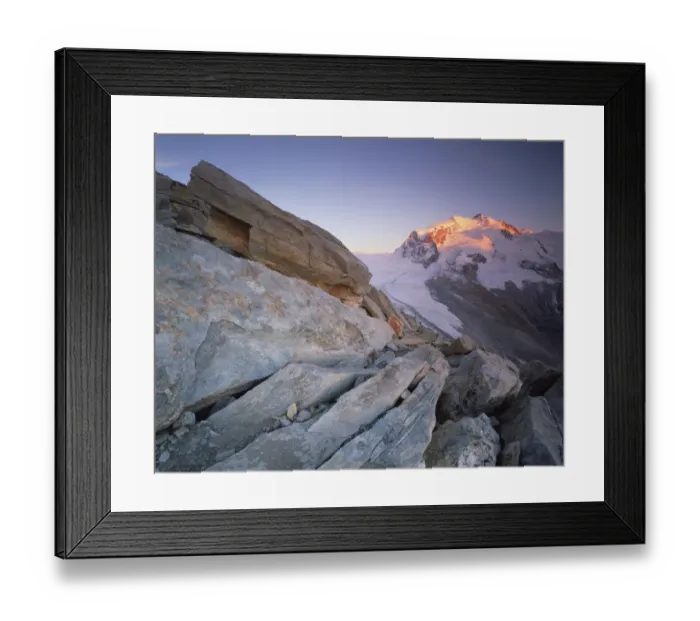 Framed Print : Monte Rosa (4, 634m) viewed from Hohtlligrat, at sunset, Wallis, Switzerland, September Framed Print : Monte Rosa (4, 634m) viewed from Hohtlligrat, at sunset, Wallis, Switzerland, September