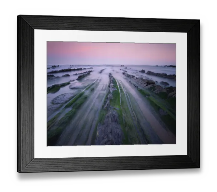 Framed Print : Rock formations on Barrika beach at sunset, Basque country, Bay of Biscay, Spain, October 2008 Framed Print : Rock formations on Barrika beach at sunset, Basque country, Bay of Biscay, Spain, October 2008