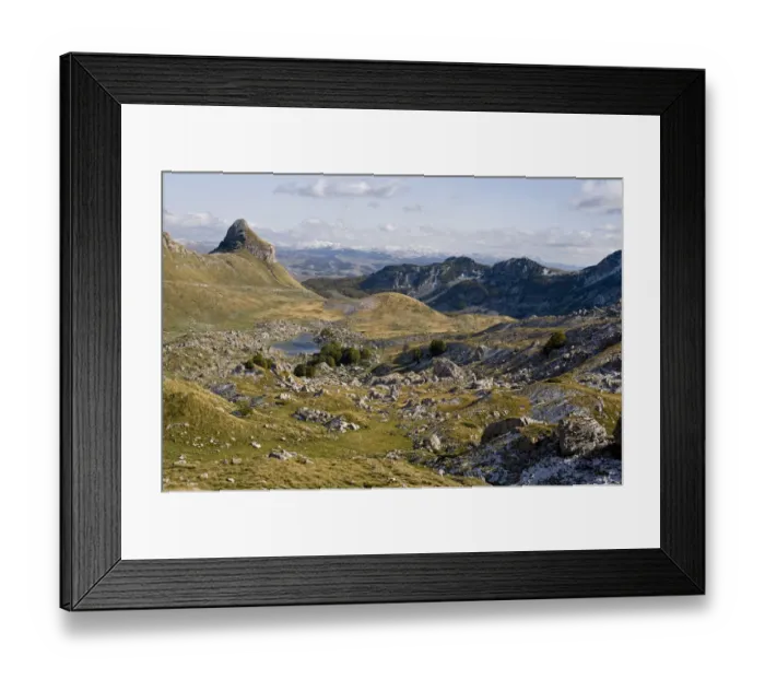 Framed Print : Poscenska Valley, snow on distant mountains, Durmitor NP, Montenegro, October 2008 Framed Print : Poscenska Valley, snow on distant mountains, Durmitor NP, Montenegro, October 2008