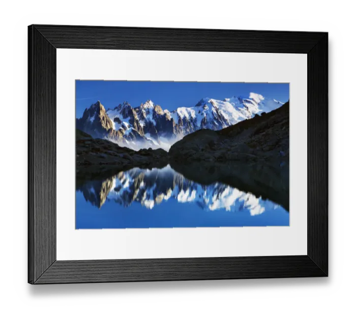 Framed Print : Mountain landscape, Lac Blanc with Aiguilles de Chamonix, Mont Blanc (4, 810m) far right Framed Print : Mountain landscape, Lac Blanc with Aiguilles de Chamonix, Mont Blanc (4, 810m) far right