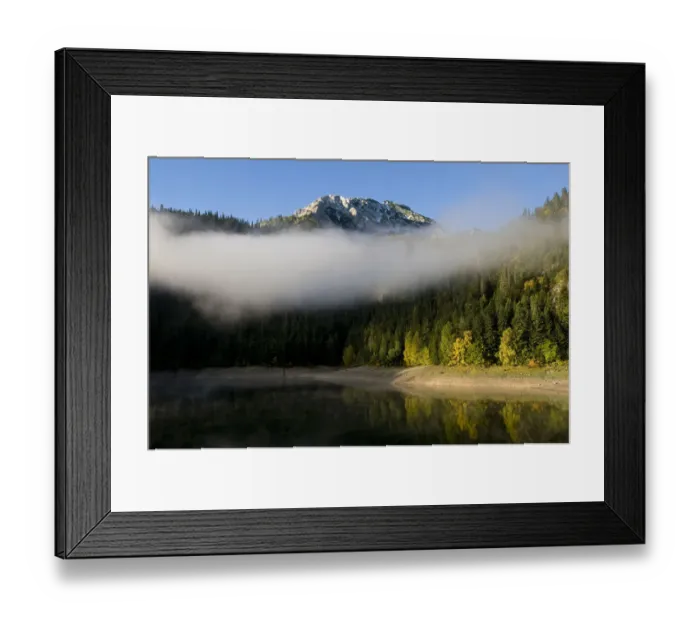 Framed Print : Mist over Black Lake with Big Bear peak in the distance, Durmitor NP, Montenegro Framed Print : Mist over Black Lake with Big Bear peak in the distance, Durmitor NP, Montenegro