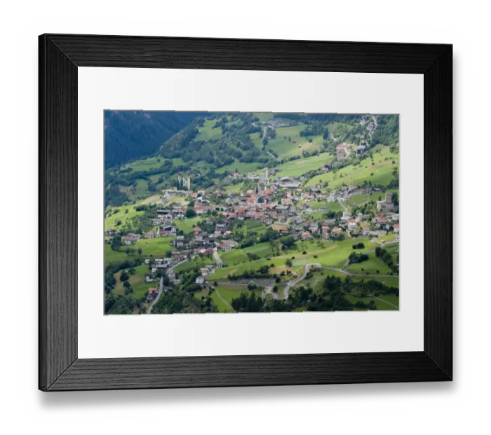 Framed Print : Fliess viewed from higher in the valley, Tirol, Austria, July 2008 Framed Print : Fliess viewed from higher in the valley, Tirol, Austria, July 2008