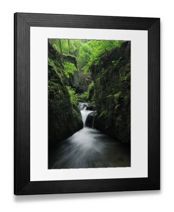 Framed Print : Halerbach / Haupeschbach, a small stream flowing past moss covered rocks in forest Framed Print : Halerbach / Haupeschbach, a small stream flowing past moss covered rocks in forest