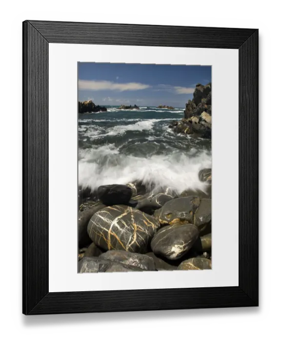 Framed Print : Waves breaking on rocky shore, Natural Park of South West Alentejano and Costa Vicentina