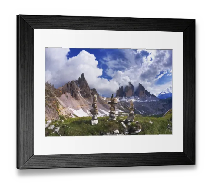 Framed Print : Rock piles with the Paternkofel and Tre Cime di Lavaredo mountains, Sexten Dolomites Framed Print : Rock piles with the Paternkofel and Tre Cime di Lavaredo mountains, Sexten Dolomites