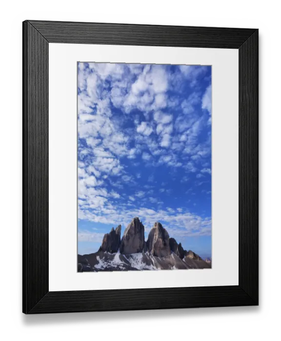 Framed Print : Tre Cime di Lavaredo mountains with clouds in the sky, Sexten Dolomites, South Tyrol Framed Print : Tre Cime di Lavaredo mountains with clouds in the sky, Sexten Dolomites, South Tyrol