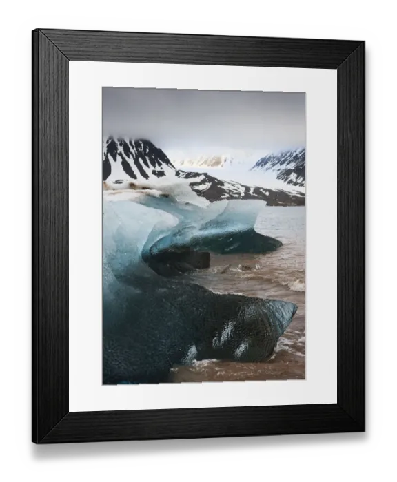 Framed Print : Ice on the coast with low clouds over mountains, Spitsbergen, Svalbard, Norway, June 2009 Framed Print : Ice on the coast with low clouds over mountains, Spitsbergen, Svalbard, Norway, June 2009