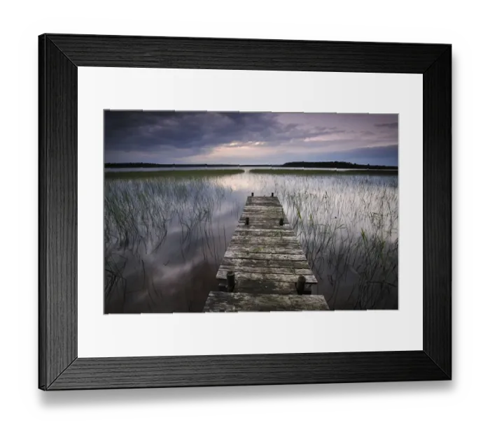 Framed Print : Lake Usma viewed from a mooring stage on Moricsala Island with dark clouds, Moricsala Framed Print : Lake Usma viewed from a mooring stage on Moricsala Island with dark clouds, Moricsala