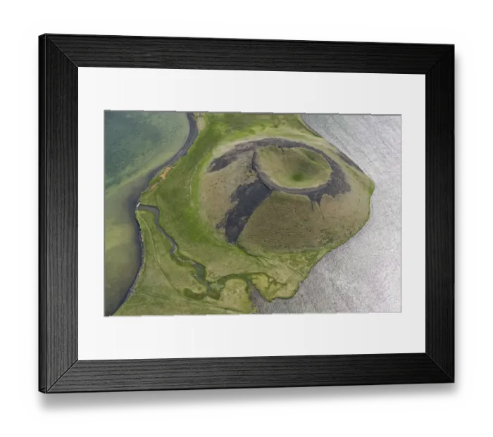 Framed Print : Aerial view of Skutustadagigar pseudocrater, Lake Myvatn, Northern Iceland, June 2009 Framed Print : Aerial view of Skutustadagigar pseudocrater, Lake Myvatn, Northern Iceland, June 2009