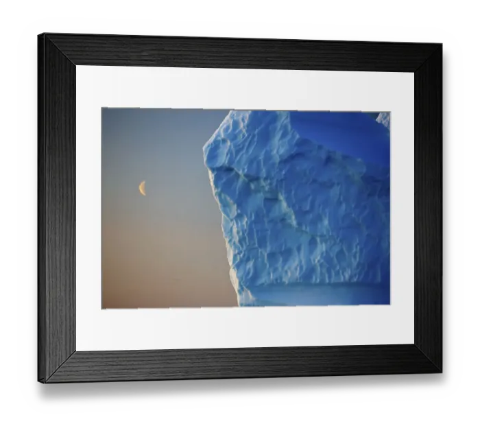 Framed Print : Edge of iceberg with the moon in the sky, Greenland, August 2009 Framed Print : Edge of iceberg with the moon in the sky, Greenland, August 2009