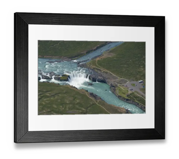 Framed Print : Aerial view of Godafoss waterfall on the Skjalfandafljot River, Northern Iceland
