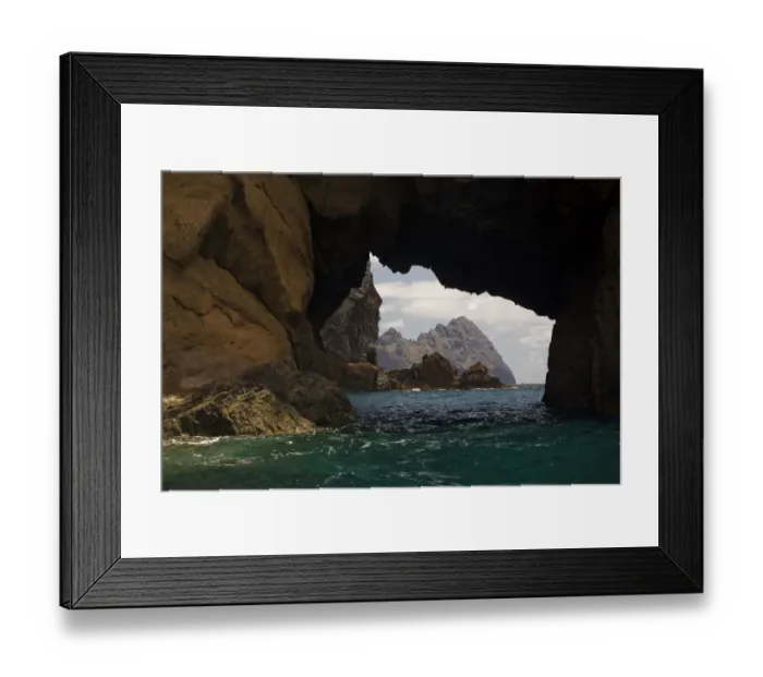 Framed Print : Furadinho cave, regularly visited by Monk seal (Monachus monachus) with view of Bugio Island Framed Print : Furadinho cave, regularly visited by Monk seal (Monachus monachus) with view of Bugio Island