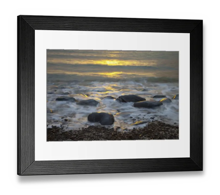 Framed Print : Sun reflecting on sea surface with rocks on beach, Dail Beag Beach, Lewis, Outer Hebrides Framed Print : Sun reflecting on sea surface with rocks on beach, Dail Beag Beach, Lewis, Outer Hebrides