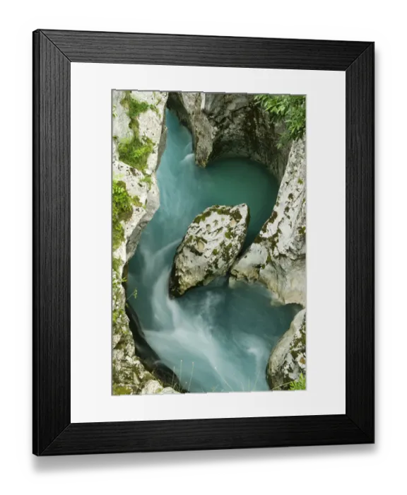 Framed Print : River Soca flowing through Velika korita showing erosion, Triglav National Park, Slovenia
