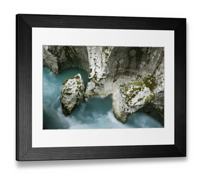 Framed Print : River Soca flowing through Velika korita with erosion in rock visible, Triglav National Park Framed Print : River Soca flowing through Velika korita with erosion in rock visible, Triglav National Park