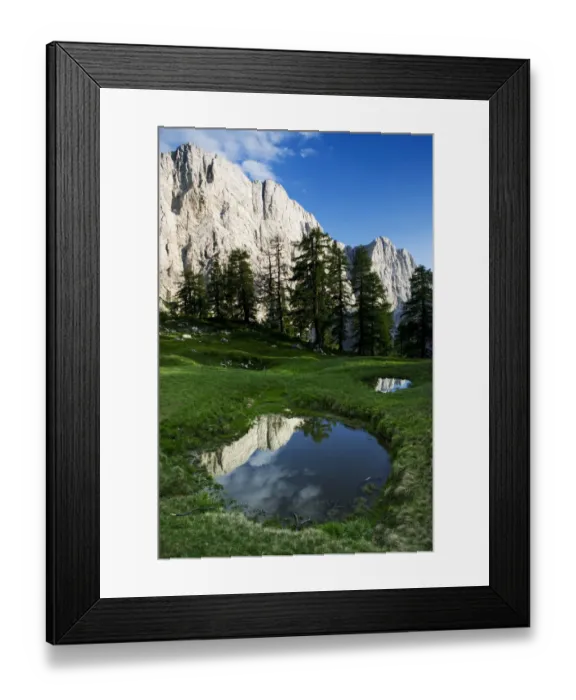 Framed Print : Mount Jalovec (2, 645m) with reflection in a small pool, viewed from Sleme, Triglav National Park Framed Print : Mount Jalovec (2, 645m) with reflection in a small pool, viewed from Sleme, Triglav National Park