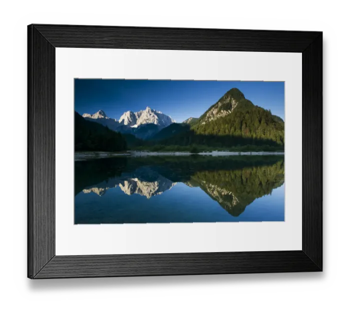 Framed Print : Mount Prisojnik (2, 547m) and Mount Razor (2, 601m) with reflection in a lake beside Framed Print : Mount Prisojnik (2, 547m) and Mount Razor (2, 601m) with reflection in a lake beside