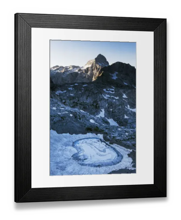 Framed Print : Upper Kriz Lake with ice melting, Mount Triglav (2, 864m) in the distance, Triglav National Park Framed Print : Upper Kriz Lake with ice melting, Mount Triglav (2, 864m) in the distance, Triglav National Park