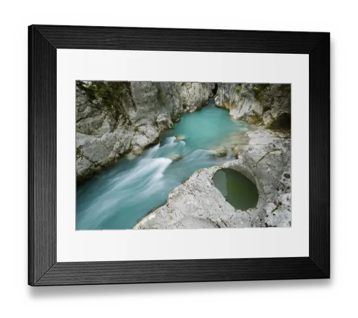 Framed Print : River Lepenjica, with a pothole in rock, Triglav National Park, Slovenia, June 2009 Framed Print : River Lepenjica, with a pothole in rock, Triglav National Park, Slovenia, June 2009