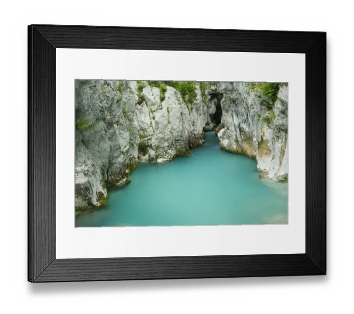 Framed Print : River Lepenjica flowing through narrow gap in rocks, Triglav National Park, Slovenia
