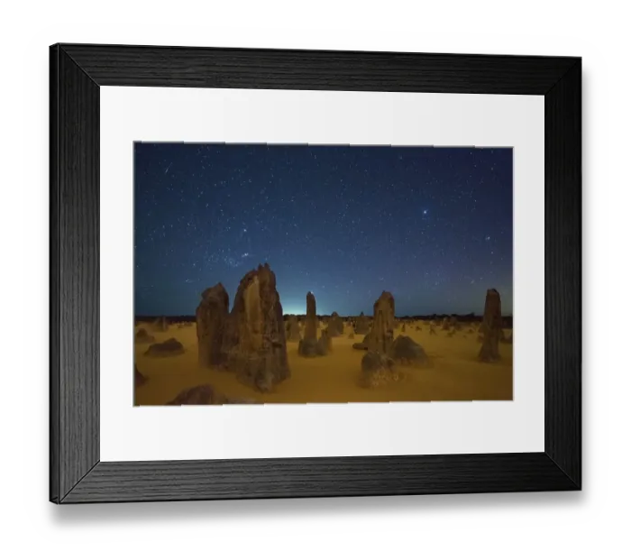 Framed Print : The Pinnacles at night, limestone formations. Nambung National Park, near Cervantes