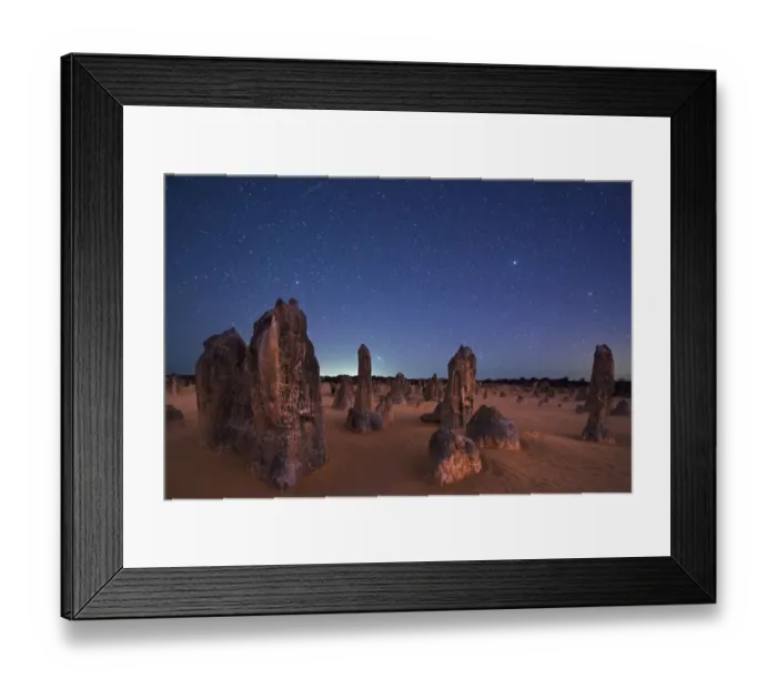 Framed Print : The Pinnacles at night, limestone formations. Nambung National Park, near Cervantes
