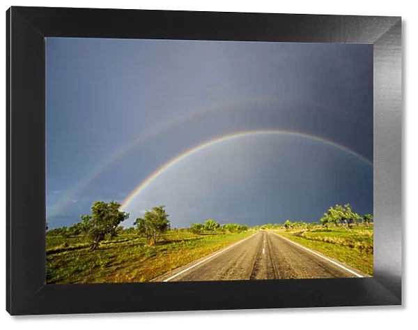 Double rainbow over a road in Western Australia, December 2013