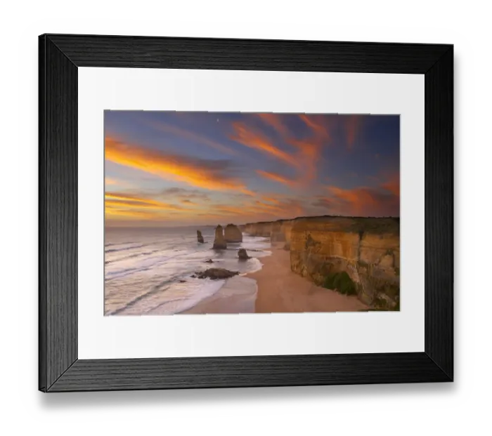 Framed Print : The moon over the eroded coastline of the Twelve Apostles at dusk, Port Campbell National Park Framed Print : The moon over the eroded coastline of the Twelve Apostles at dusk, Port Campbell National Park