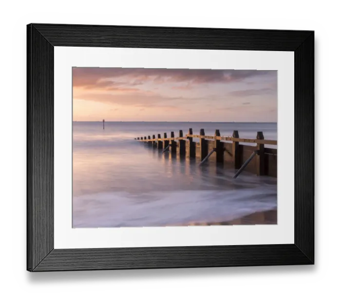 Framed Print : RF - Groyne / sea defense at Dawlish Warren at dawn, South Devon, UK. January 2018 Framed Print : RF - Groyne / sea defense at Dawlish Warren at dawn, South Devon, UK. January 2018