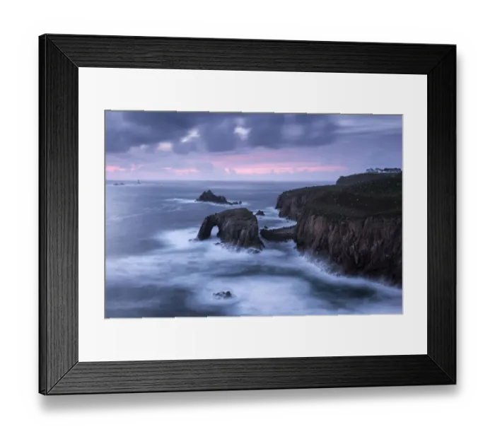 Framed Print : Enys Dodnan Arch, the Armed Knight rock and Longships lighthouse, Lands End, Cornwall, UK Framed Print : Enys Dodnan Arch, the Armed Knight rock and Longships lighthouse, Lands End, Cornwall, UK