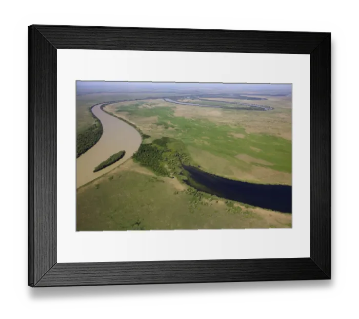 Framed Print : Aerial view of the meandering Saint George branch of the Danube river, Danube Delta Framed Print : Aerial view of the meandering Saint George branch of the Danube river, Danube Delta
