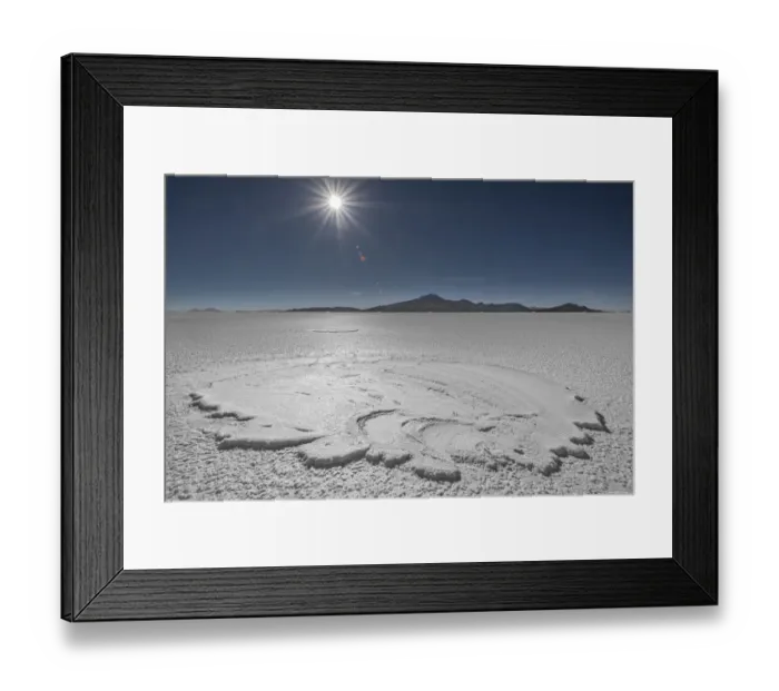 Framed Print : RF- Landscape of salt pan with sun high above, Salar de Uyuni, Altiplano, Bolivia Framed Print : RF- Landscape of salt pan with sun high above, Salar de Uyuni, Altiplano, Bolivia