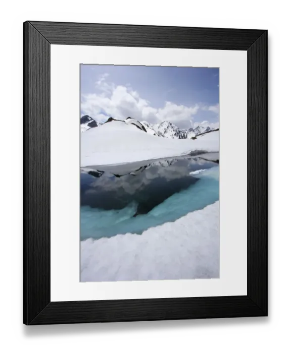 Framed Print : Lac de Fenetre, alpine lake, still under an ice cover at the end of May, 2456 m above sea level Framed Print : Lac de Fenetre, alpine lake, still under an ice cover at the end of May, 2456 m above sea level