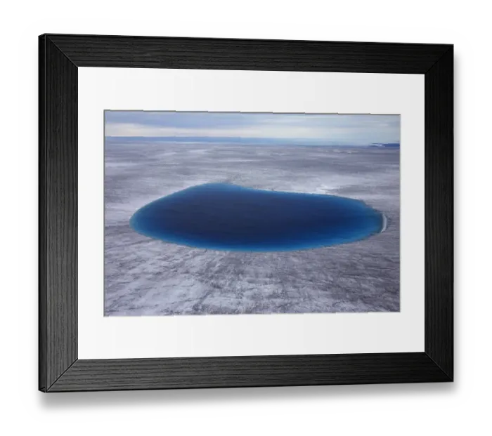 Framed Print : Aerial view of meltwater lake on the ice cap north-east of Sermeq Kujalleq Glacier Framed Print : Aerial view of meltwater lake on the ice cap north-east of Sermeq Kujalleq Glacier