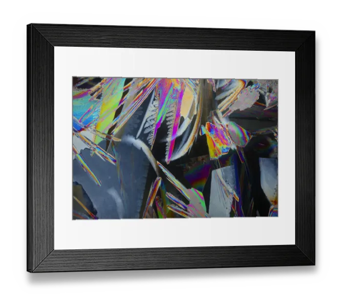 Framed Print : Ice crystals viewed by polarised light Framed Print : Ice crystals viewed by polarised light