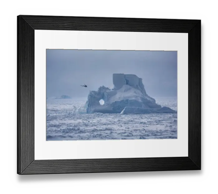Framed Print : Helicopter from Russian icebreaker Kapitan Khlebnikov flies past iceberg in the Weddell