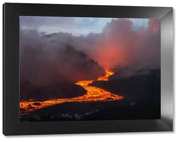 Red hot lava flow from Plosky Tolbachik Volcano, Kamchatka Peninsula, Russia, 15