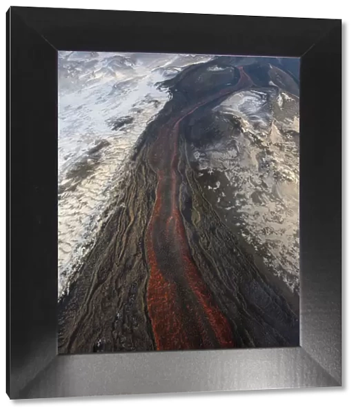 Aerial view of lava flow from Plosky Tolbachik Volcano eruption, Kamchatka Peninsula