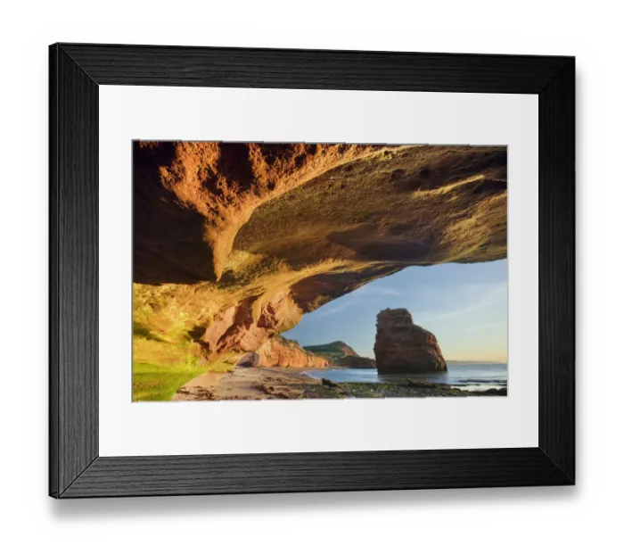 Framed Print : Wavecut under red sandtone cliffs at Ladram Bay, Jurassic Coast World Heritage Site Framed Print : Wavecut under red sandtone cliffs at Ladram Bay, Jurassic Coast World Heritage Site