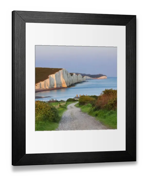 Framed Print : Path towards the coastguard cottages and the Seven Sisters Chalk Cliffs Framed Print : Path towards the coastguard cottages and the Seven Sisters Chalk Cliffs